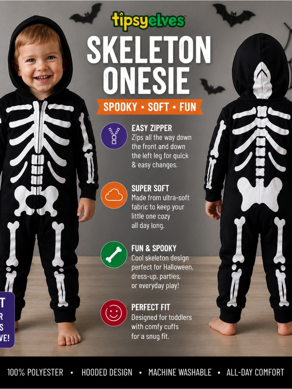 Tipsy Elves Black & White Skeleton Onesie